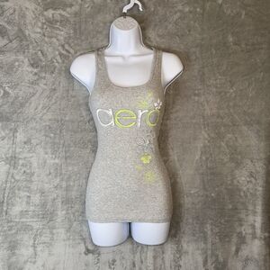 Aeropostale Y2K Ribbed Tank Top Sz M Gray Fitted Spellout Floral Preppy